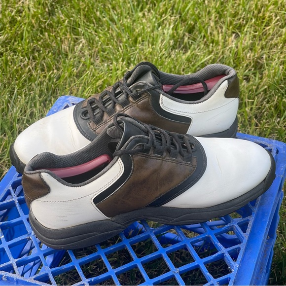 FootJoy GreenJoys Men’s 8.5 W White Brown Leather Soft Spike Golf Cleats 45516 - Picture 6 of 16